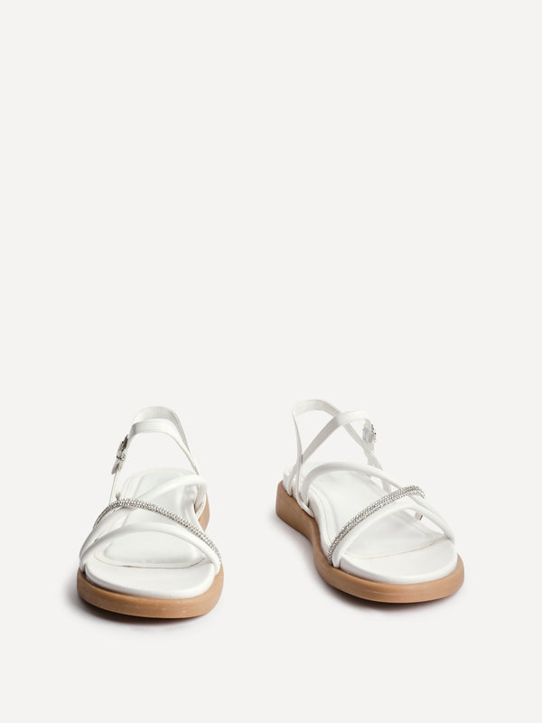 Linzi White Strappy Footbed Sandal With Diamante Detail