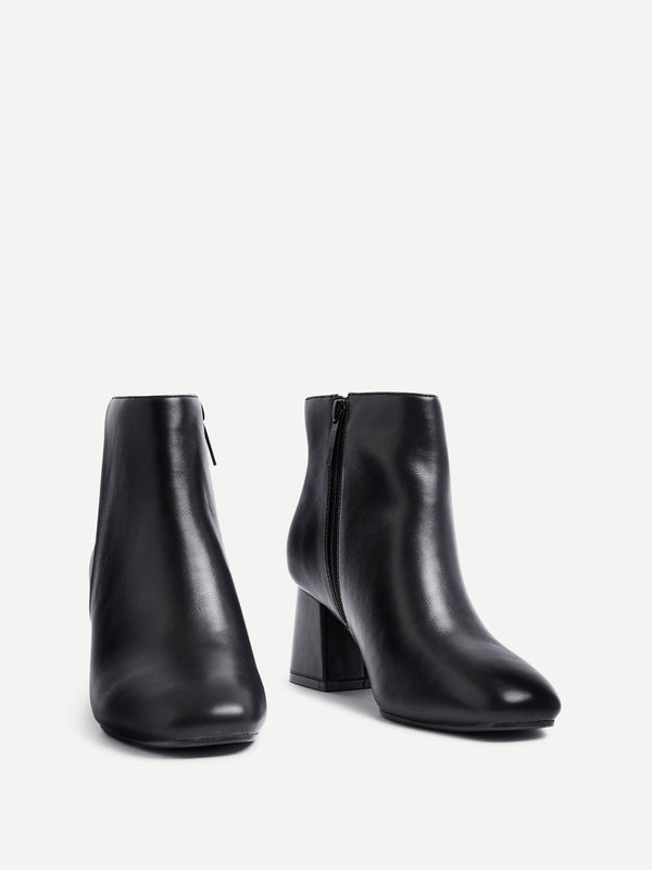 Linzi Wide Fit Black Faux Leather Block Heeled Ankle Boot