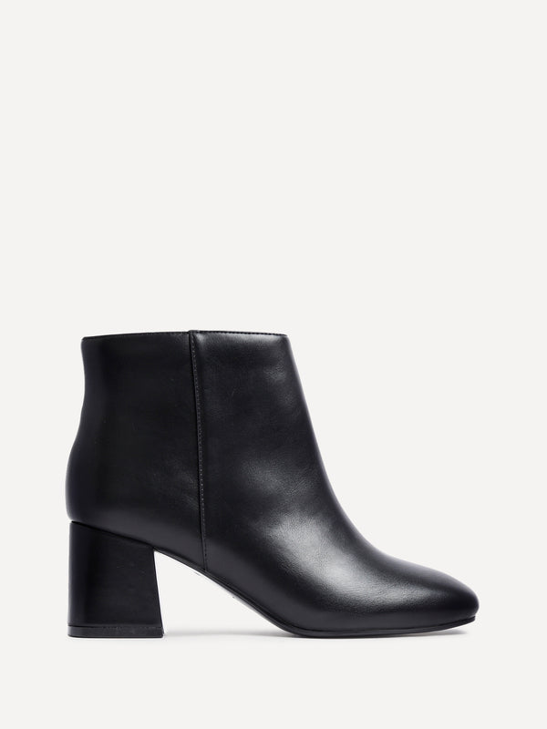 Linzi Wide Fit Black Faux Leather Block Heeled Ankle Boot