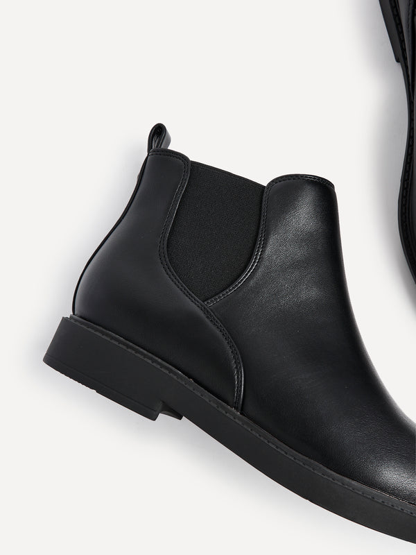 Linzi Wide Fit Black Faux Leather Classic Chelsea Boot