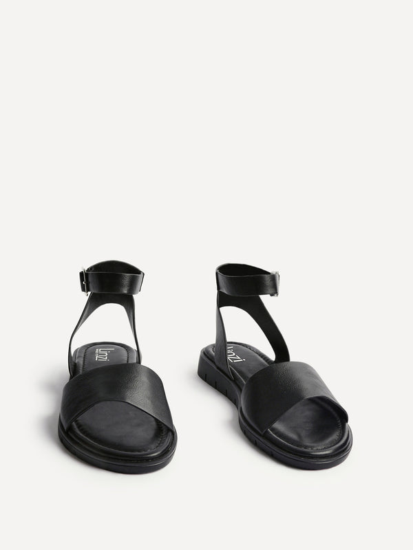 Linzi Wide Fit Black Faux Leather Footbed Two Part Sandal