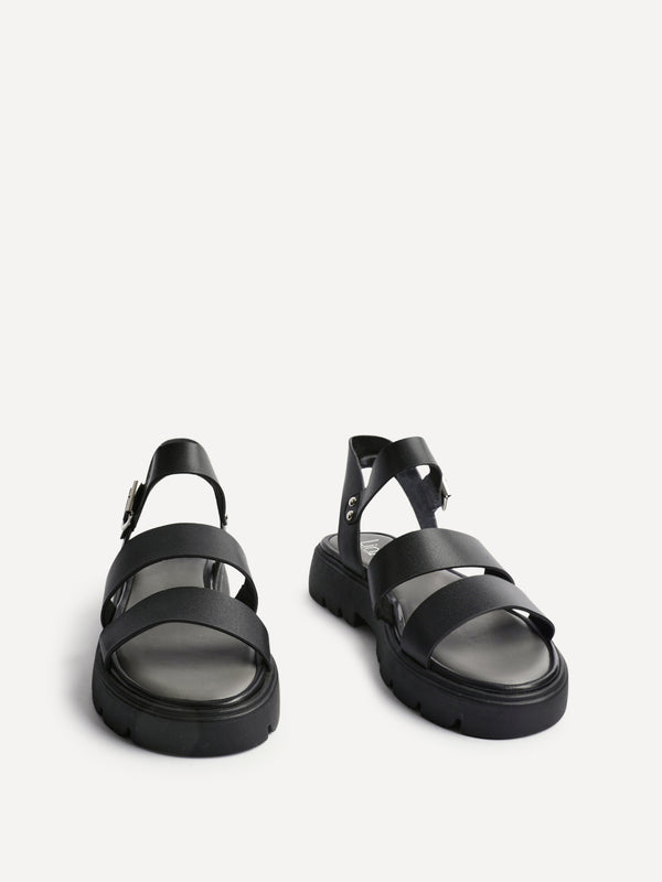 Linzi Wide Fit Black Faux Leather Gladiator Style Two Strap Sandal