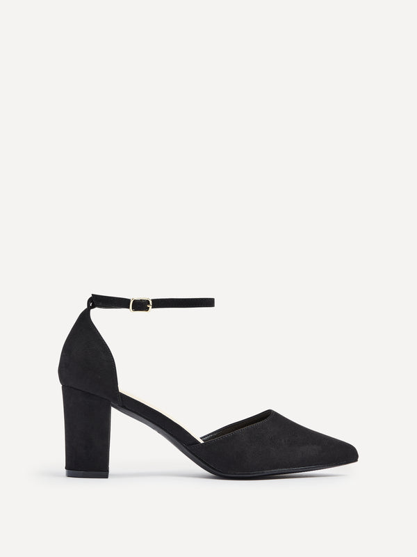 Linzi Wide Fit Black Faux Suede Court Shoe With Block Heel
