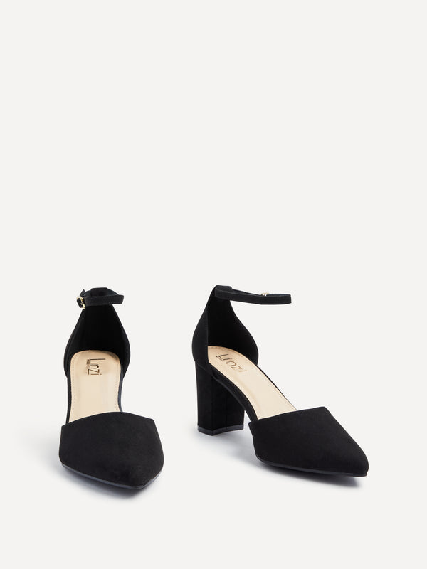 Linzi Wide Fit Black Faux Suede Court Shoe With Block Heel