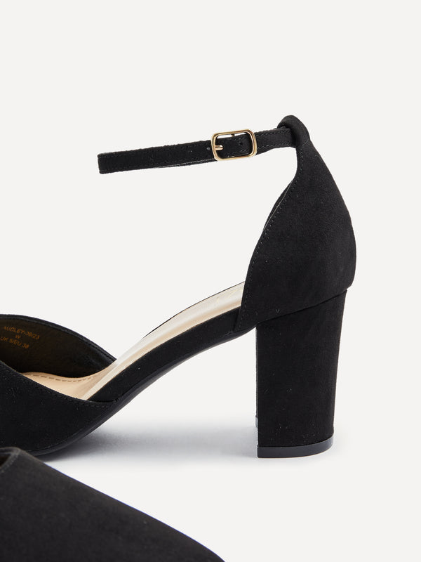 Linzi Wide Fit Black Faux Suede Court Shoe With Block Heel