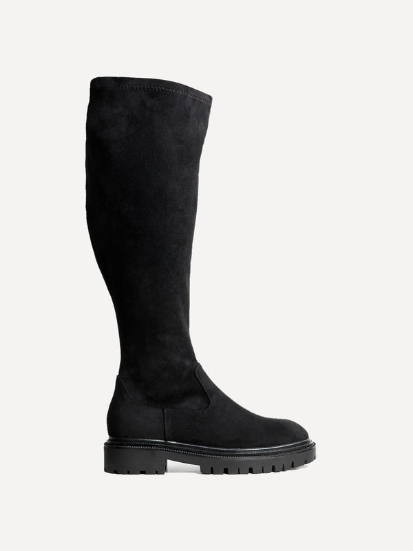 Linzi Wide Fit Black Faux Suede Knee High Stretch Boot