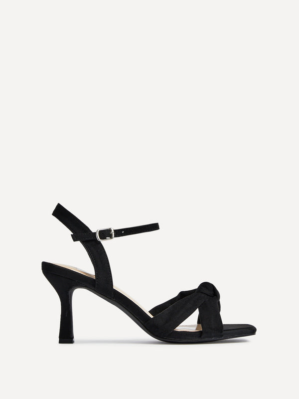 Linzi Wide Fit Black Faux Suede Knotted Heeled Sandal