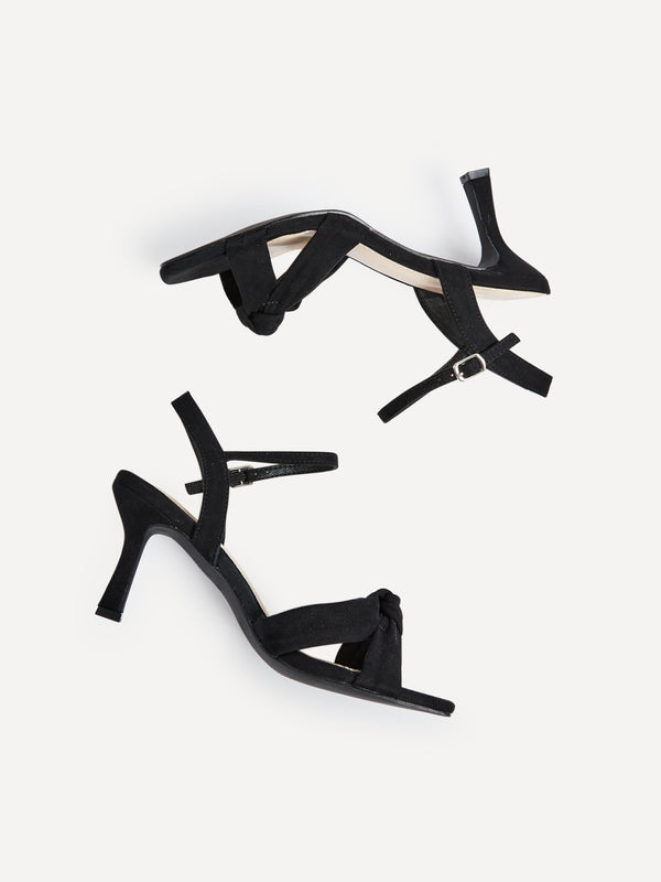 linzi Wide Fit Black Faux Suede Knotted Heeled Sandal