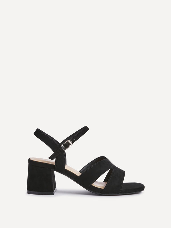 Linzi Wide Fit Black Faux Suede Link Detail Block Heels