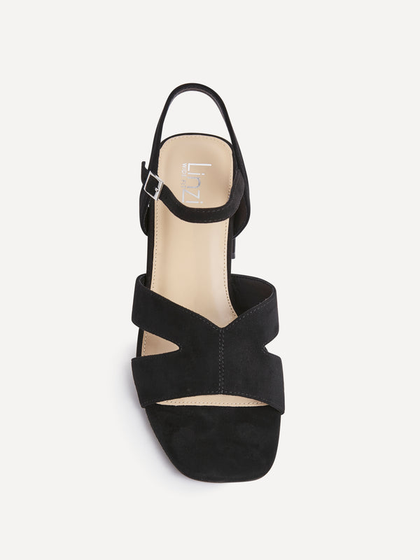 Linzi Wide Fit Black Faux Suede Link Detail Block Heels