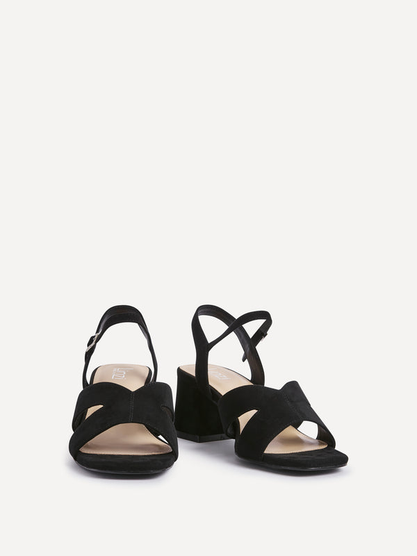 Linzi Wide Fit Black Faux Suede Link Detail Block Heels