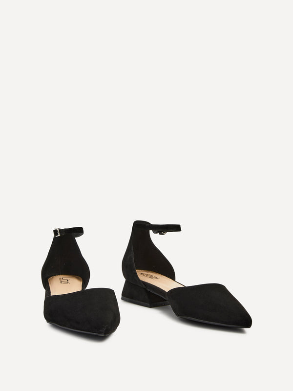 Linzi Wide Fit Black Faux Suede Low Block Court Heel