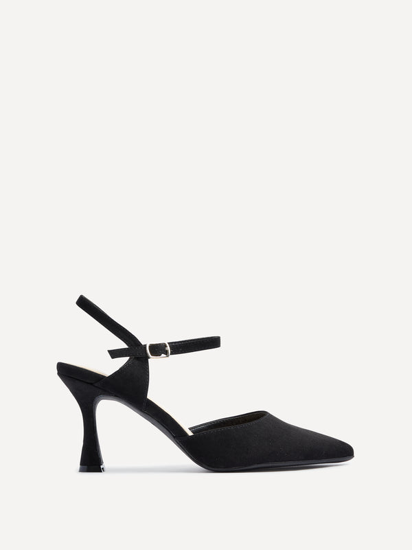 Linzi Wide Fit Black Faux Suede Open Back Stiletto Court Heel