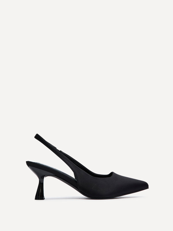 Linzi Wide Fit Black Lycra Sling Back Low Court Heel