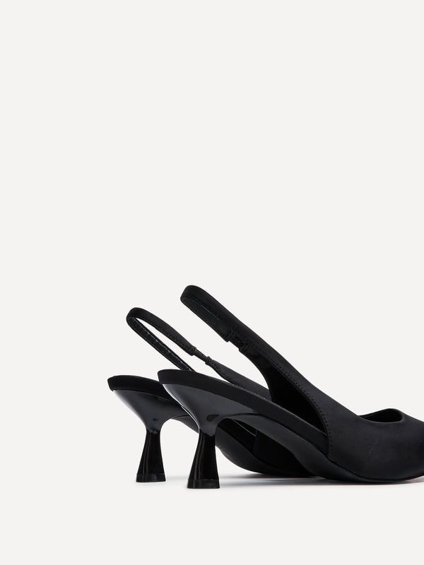 Linzi Wide Fit Black Lycra Sling Back Low Court Heel