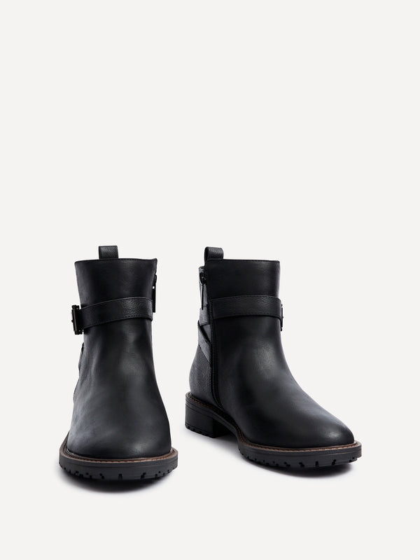 Linzi Wide Fit Black Nubuck Ankle Boot With Buckle Detail