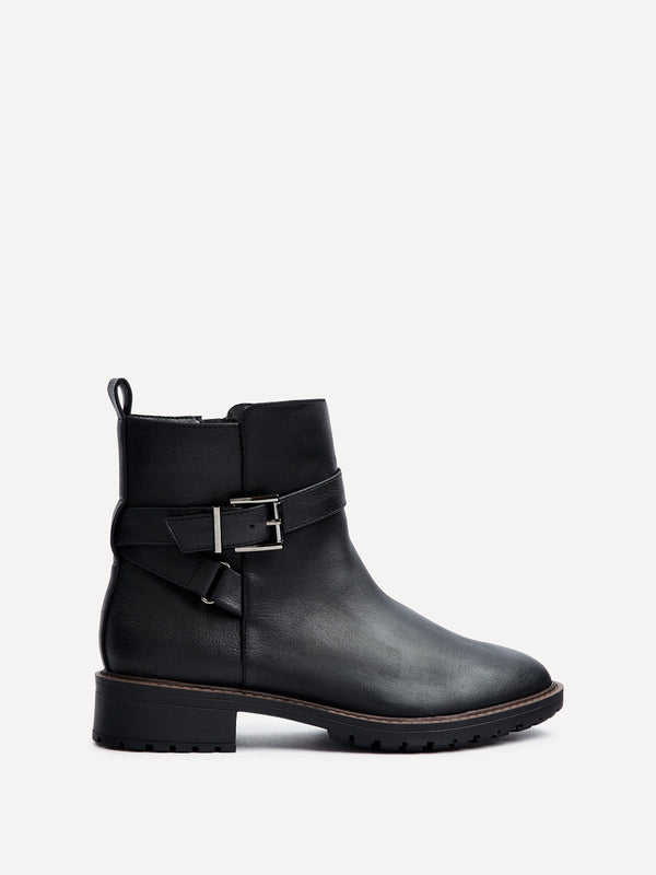 Linzi Wide Fit Black Nubuck Ankle Boot With Buckle Detail