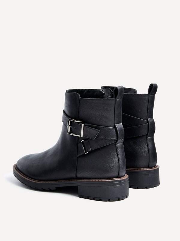 Linzi Wide Fit Black Nubuck Ankle Boot With Buckle Detail