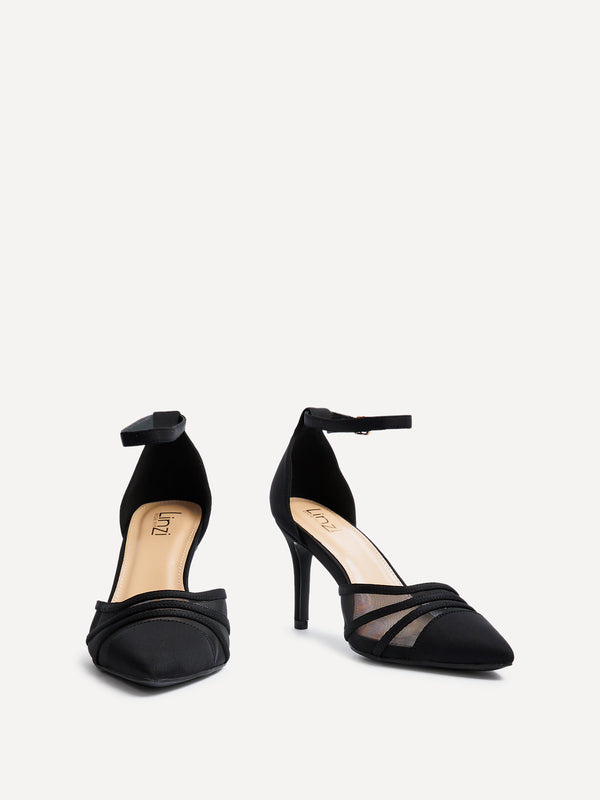 Linzi Wide Fit Black Scuba Mesh Stiletto Court Heel