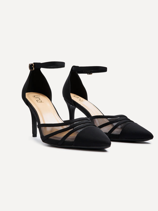 Linzi Wide Fit Black Scuba Mesh Stiletto Court Heel