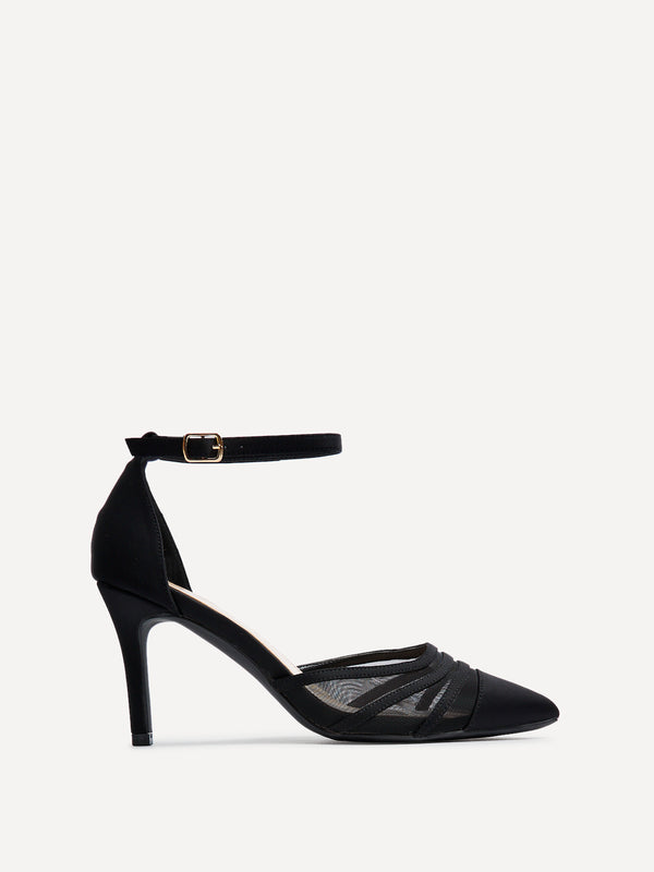 Linzi Wide Fit Black Scuba Mesh Stiletto Court Heel