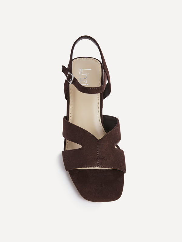 Linzi Wide Fit Brown Faux Suede Link Detail Block Heels
