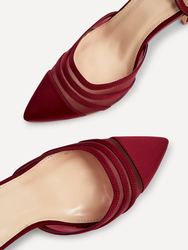 Linzi Wide Fit Burgundy Scuba Mesh Stiletto Court Heel