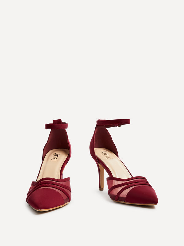 Linzi Wide Fit Burgundy Scuba Mesh Stiletto Court Heel