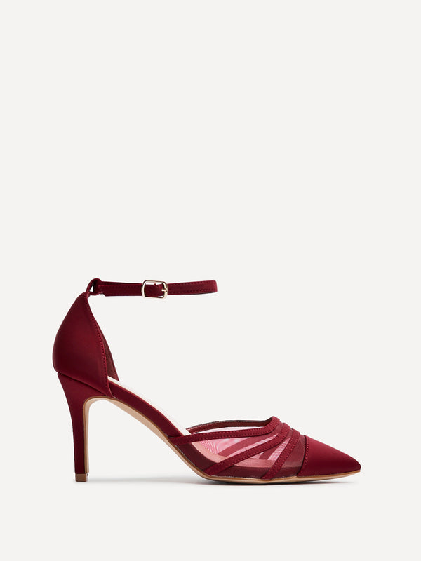 linzi Wide Fit Burgundy Scuba Mesh Stiletto Court Heel