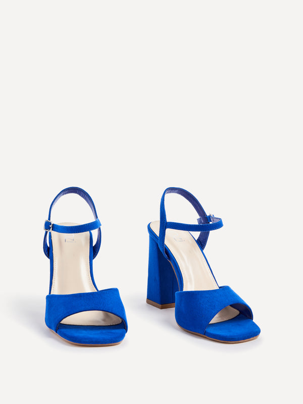 Linzi Wide Fit Cobalt Blue Faux Suede Block Heeled Sandals