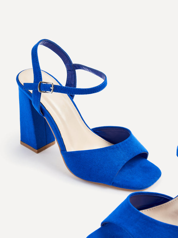 Linzi Wide Fit Cobalt Blue Faux Suede Block Heeled Sandals
