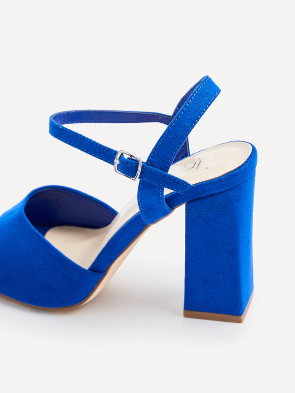 Linzi Wide Fit Cobalt Blue Faux Suede Block Heeled Sandals