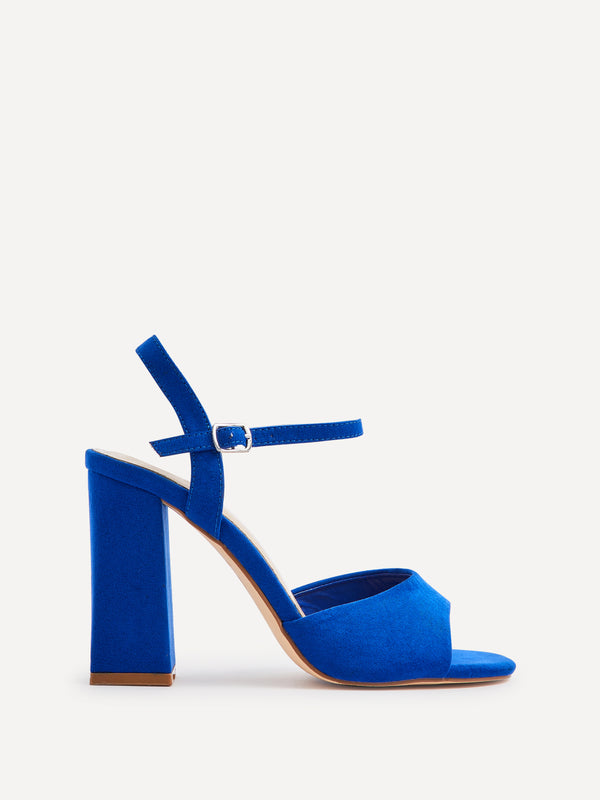 linzi Wide Fit Cobalt Blue Faux Suede Block Heeled Sandals