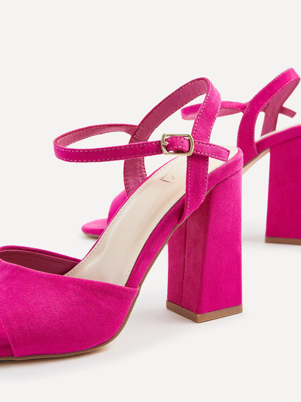 Linzi Wide Fit Fuchsia Faux Suede Block Heeled Sandals