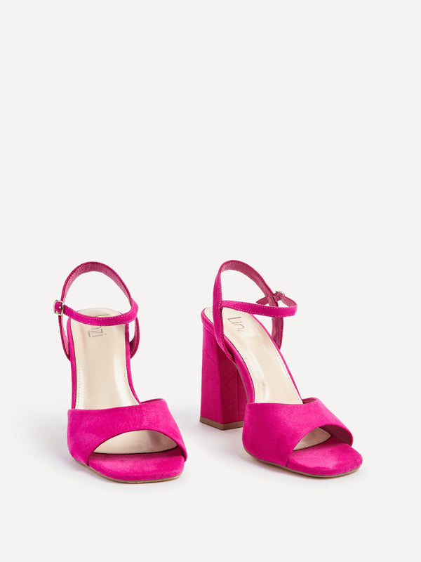 Linzi Wide Fit Fuchsia Faux Suede Block Heeled Sandals