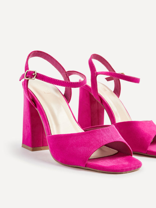Linzi Wide Fit Fuchsia Faux Suede Block Heeled Sandals