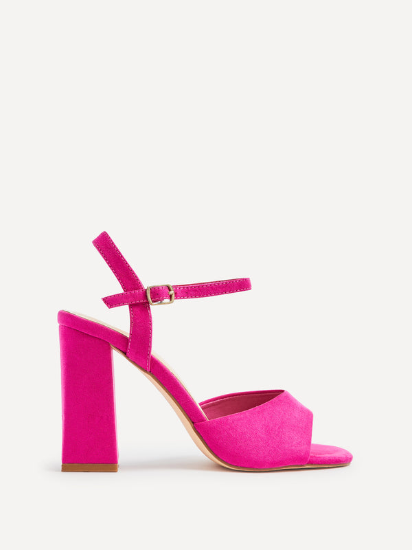 linzi Wide Fit Fuchsia Faux Suede Block Heeled Sandals