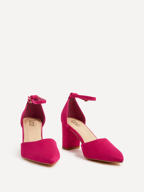 Linzi Wide Fit Fuchsia Faux Suede Court Shoe With Block Heel