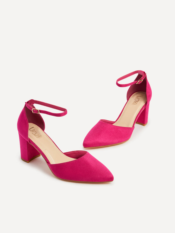 Linzi Wide Fit Fuchsia Faux Suede Court Shoe With Block Heel