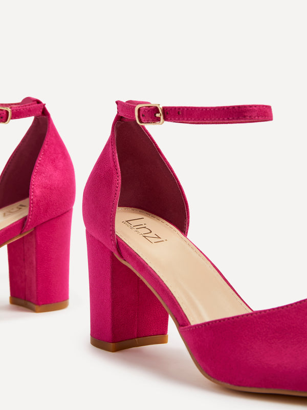 Linzi Wide Fit Fuchsia Faux Suede Court Shoe With Block Heel
