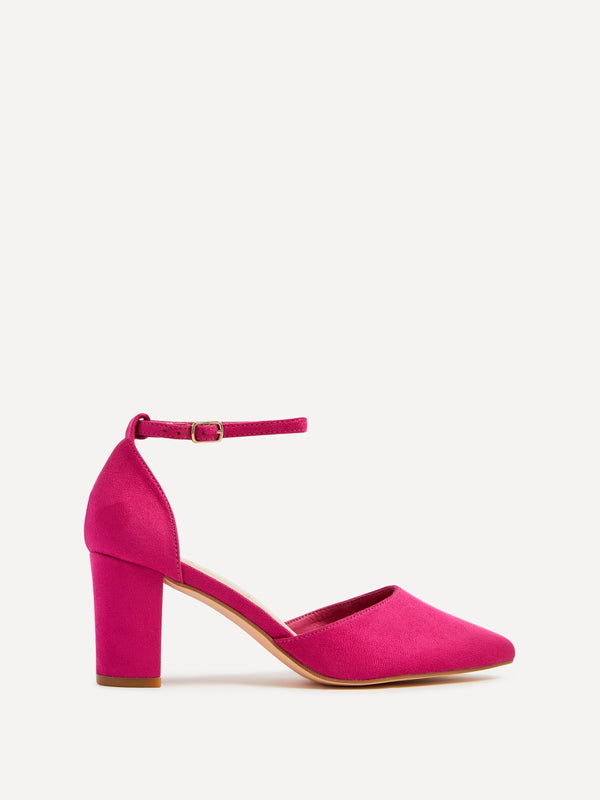 linzi Wide Fit Fuchsia Faux Suede Court Shoe With Block Heel