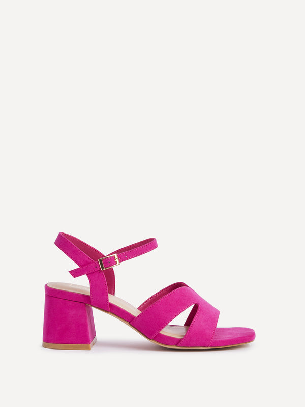 Linzi Wide Fit Fuchsia Faux Suede Link Detail Block Heels