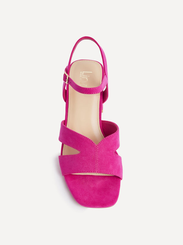 Linzi Wide Fit Fuchsia Faux Suede Link Detail Block Heels