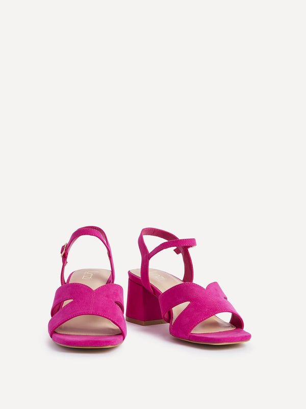Linzi Wide Fit Fuchsia Faux Suede Link Detail Block Heels
