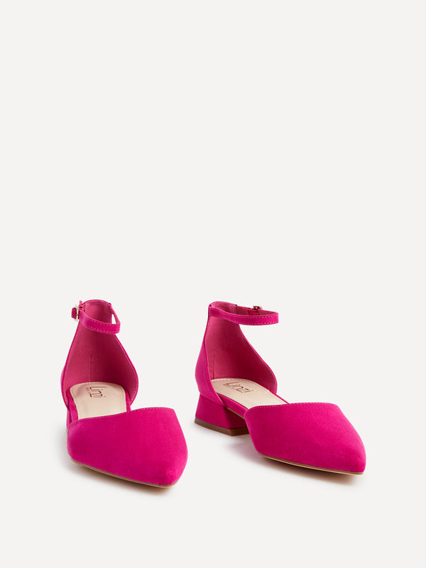 Linzi Wide Fit Fuchsia Faux Suede Low Block Court Heel