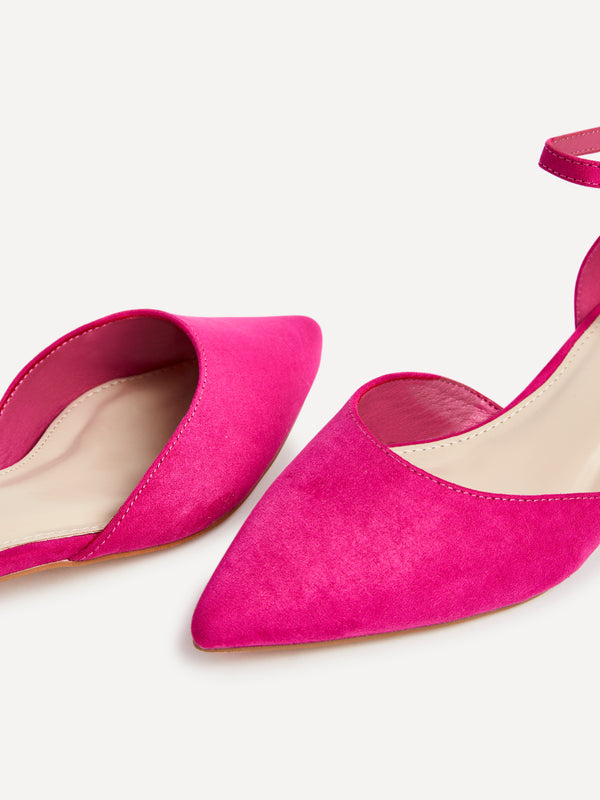 Linzi Wide Fit Fuchsia Faux Suede Low Block Court Heel