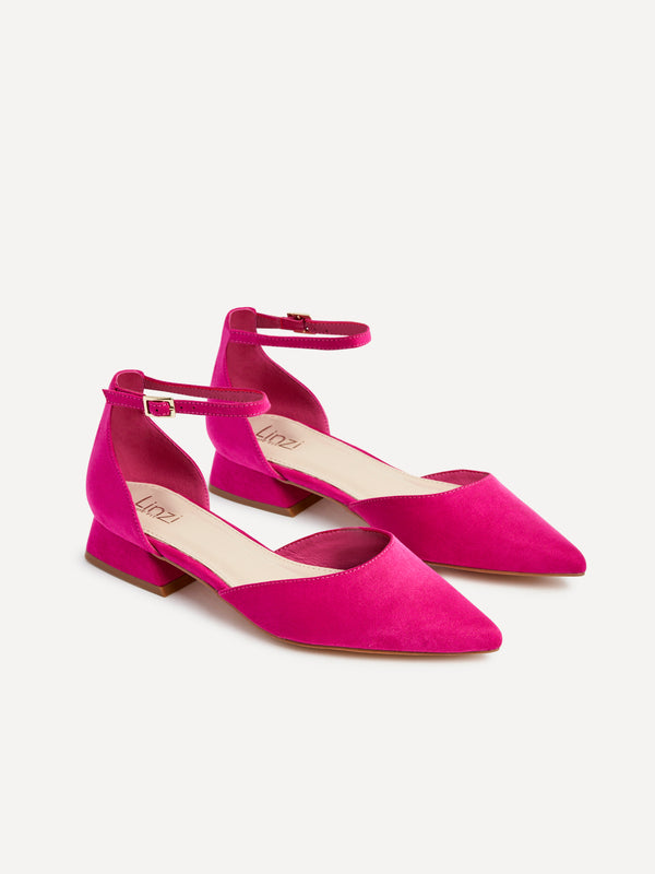 Linzi Wide Fit Fuchsia Faux Suede Low Block Court Heel