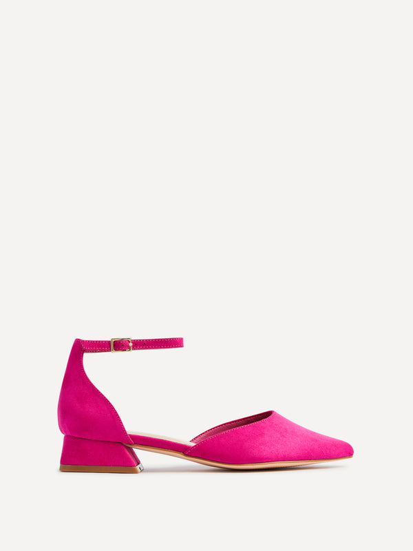 linzi Wide Fit Fuchsia Faux Suede Low Block Court Heel