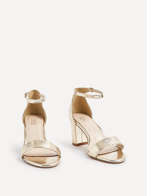 Linzi Wide Fit Gold Faux Leather Closed Back Block Heel