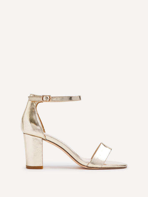 Linzi Wide Fit Gold Faux Leather Closed Back Block Heel